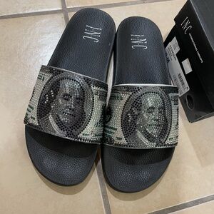 INC International Concepts Bling 100 Dollar Bill 💵 Slide Sandals